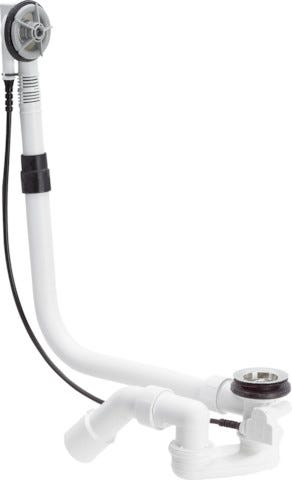 Viega Multiplex-Ab-/Überlauf Funktionseinheit Ausstattung, ;Geruchverschluss, Ablaufbogen 45°, Ventil verchromt, Modell 6163.1 DN: 40/50 Bowdenzug-Länge: 725 L: 130 H: 180 Badewanne Mittelanschluss für Badewanne mit Ablaufloch-Ø 52