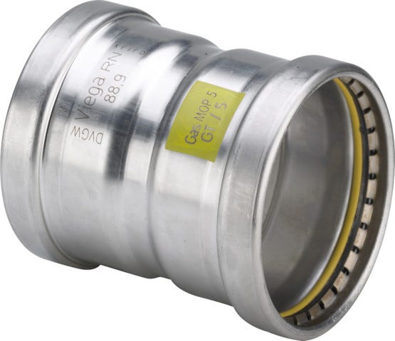 Viega Sanpress Inox G XL-Muffe mit SC-Contur aus Edelstahl 316, rostfrei, Modell 0215XL