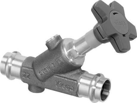 Viega Easytop-Schrägsitzventil (Freistromventil), mit SC-Contur Modell 2237.5 aus Bronze, max. Mediumtemperatur 90 °C, unbehandelt, Bedienung über Handrad