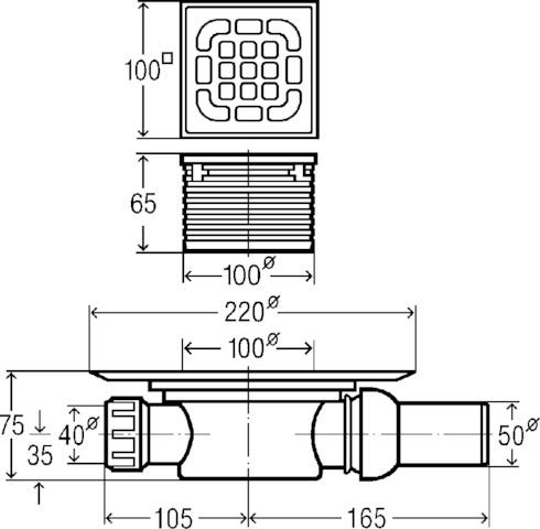 Viega Badablauf 4935.1 in 40x50mm Kunststoff grau