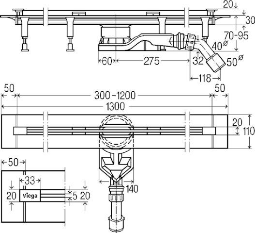 Viega Duschrinne-Grundkörper Advantix Vario 4966.10 in 300-1200mm Kunststoff
