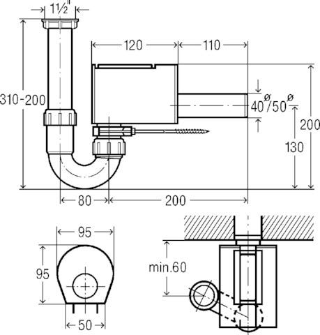 Viega Röhrengeruchverschluss Sperrfix, 4995.1 in G1 1/2 x 50x170mm Kunststoff