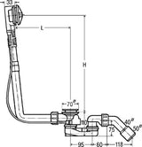 Viega Multiplex-Ab-/Überlauf Funktionseinheit Ausstattung, ;Geruchverschluss, Ablaufbogen 45°, Ventil verchromt, Modell 6162.1 DN: 40/50 Bowdenzug-Länge: 560 L: 100 H: 180 Badewanne Standard für Badewanne mit Ablaufloch-Ø 52