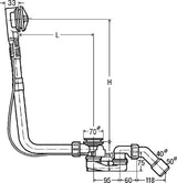 Viega Multiplex-Ab-/Überlauf Funktionseinheit Ausstattung, ;Geruchverschluss, Ablaufbogen 45°, Ventil verchromt, Modell 6163.1 DN: 40/50 Bowdenzug-Länge: 725 L: 130 H: 180 Badewanne Mittelanschluss für Badewanne mit Ablaufloch-Ø 52