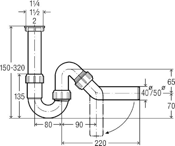 Viega Röhrengeruchverschluss Modell 7985.20 P-Siphon Kunststoff weiß mit 45°-Bogen Ablauf