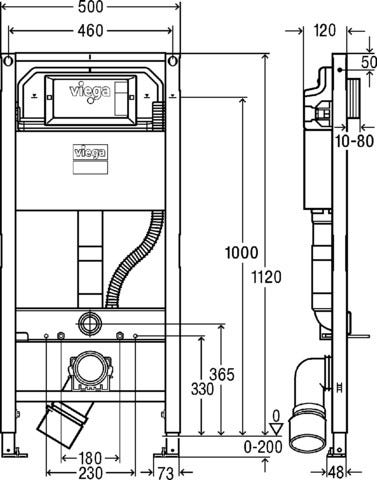 Viega WC Element Prevista Dry 8522 mit Dusch WC Anschluss 1120 mm