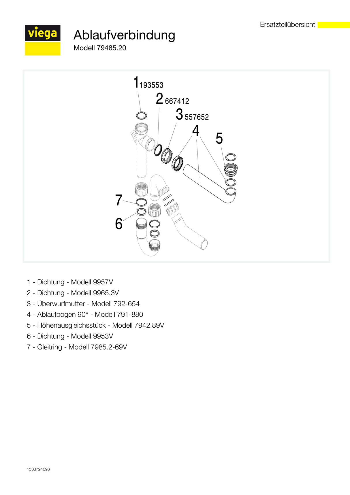 Viega Ablaufverbindung 79485.20 in G1 1/2 x 50mm x 90-310mm Kst. weiss