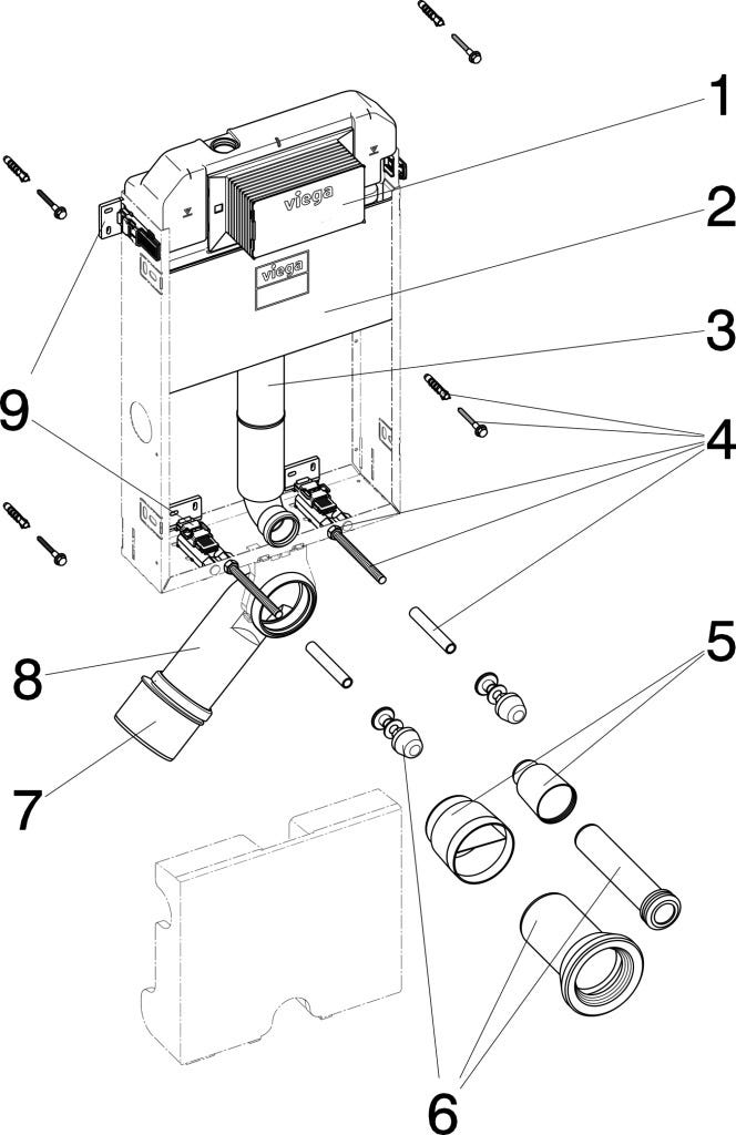 Viega WC Block 3H Prevista Pure 8512 in 1070 mm Stahl verzinkt