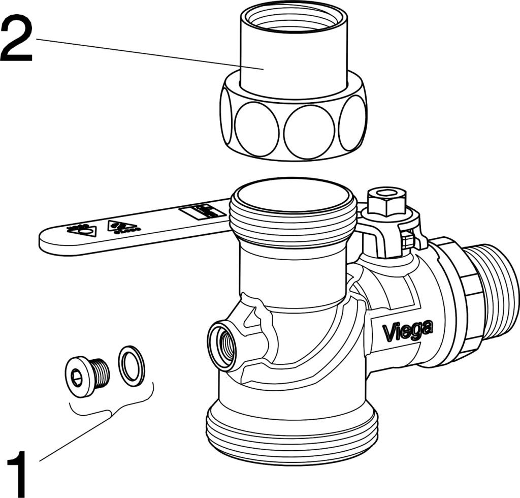 Viega Gaszählerkugeleckhahn für Einstutzengaszähler, Messing, Modell G2111.2S