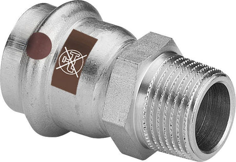 Viega Temponox-Übergangsstück mit AG Stahl nichtrostend Modell 1711 mit SC-Contur, Pressanschluss, R-Gewinde, Dichtelement EPDM, Mehrkant
