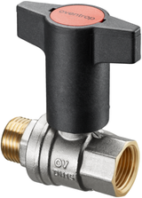 Kugelhahn mit Kunststoff Knebelgriff Optibal mit Außengewinde und Innengewinde PN 16, Messing, vernickelt, gerade, 2-teilig, kompletter Durchlass, Handgriff Bedienung