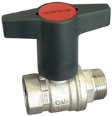 Kugelhahn mit Kunststoff Knebelgriff Optibal mit Außengewinde und Innengewinde PN 16, Messing, vernickelt, gerade, 2-teilig, kompletter Durchlass, Handgriff Bedienung