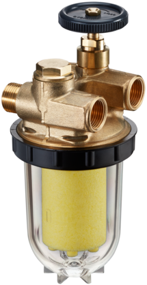Heizölfilter Oilpur Z A mit Absperrung für Zweistrangsysteme DN 10, tankseitig G 3/8 IG, brennerseitig G 3/8 AG, Sinterkunststoff 50-75 mym