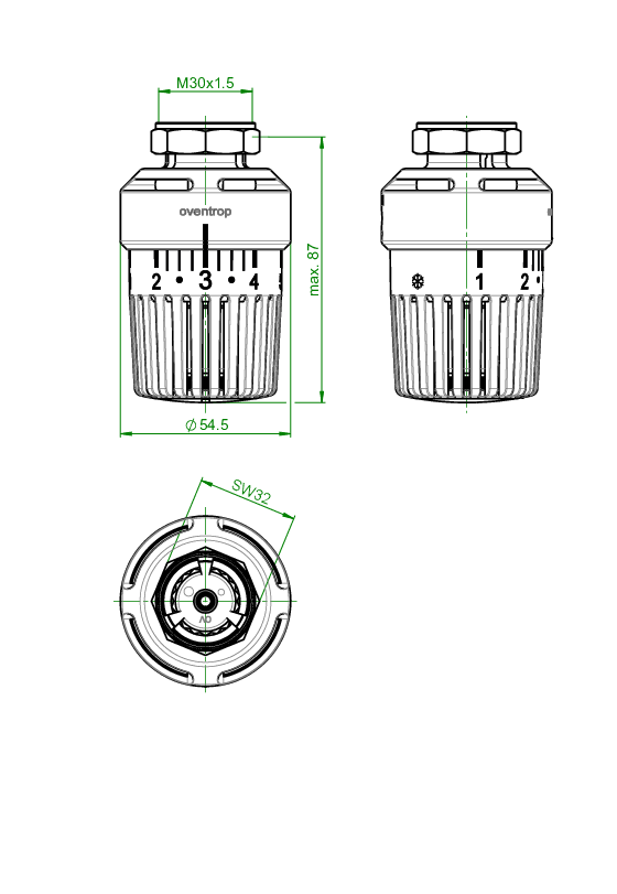 Thermostat Uni LH M 30 x 1,5, 7-28 C, 0 * 1-5, Flüssig-Fühler, weiß