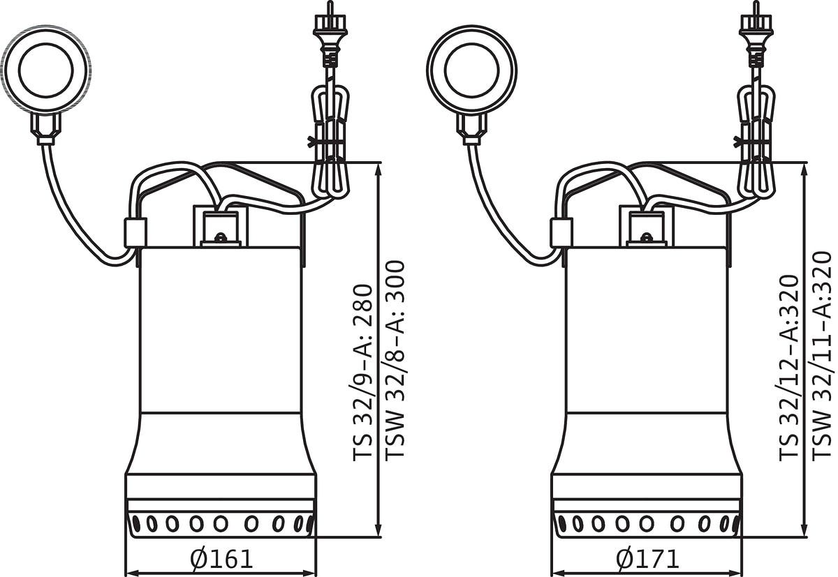 Drain TSW 32/8-A, Rp 1¼ (PN 10), 300 W, 500 W