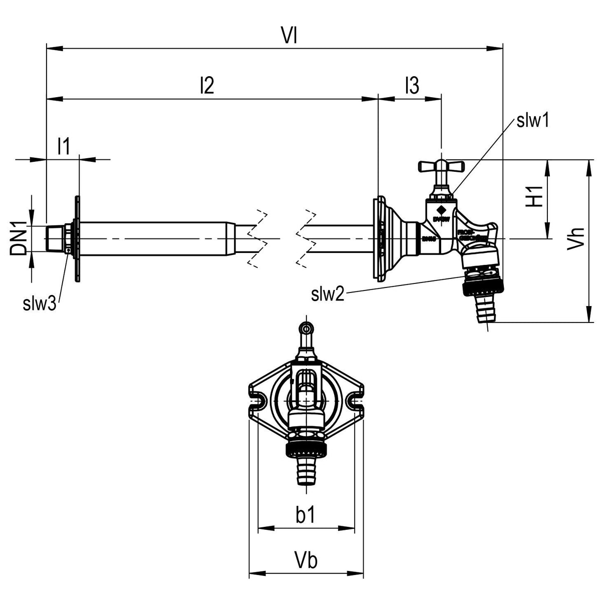 AIPS SEPP Eis  frostsicheres Außenwandventil mit Knebelgriff Oberteil 8041 R1/2 x G3/4 (DN15) Messing verchromt, mit Volumenkompensator, Rückflussverhinderer, Rohrbelüfter und Schlauchverschraubung. T-max. = 90 C, PN10