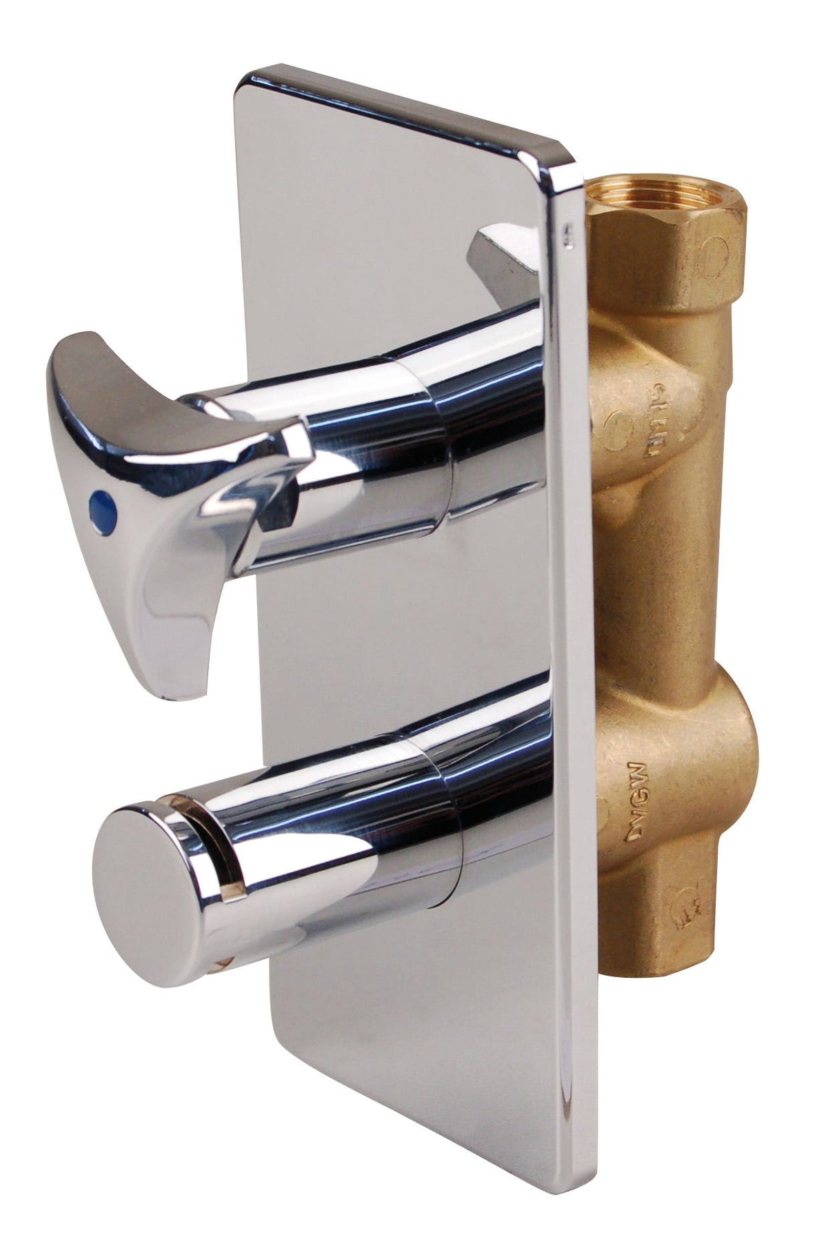 AIPS SEPP GA UP Armaturenkombination mit Dreisterngriff Oberteil 8071 Rp1/2 x G3/4 (DN15) Messing verchromt, mit  Rückflussverhinderer, Rohrbelüfter, Wandanschlussbogen und Schlauchverschraubung. T-max. = 90 C, PN10