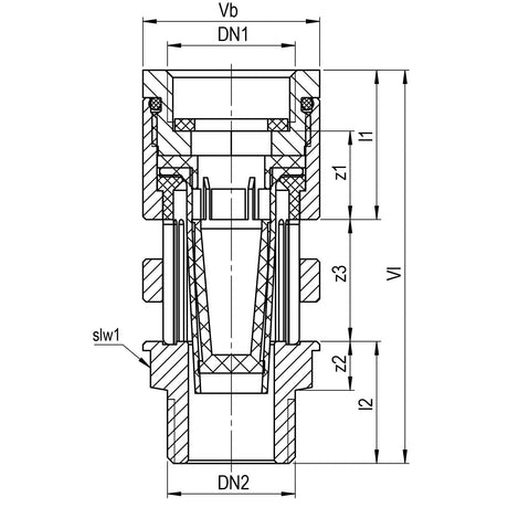 10+1 | AIPS SEPP Safe Rohrunterbrecher DB 8222 Bauform A2, nach DIN EN 1717 Kategorie 1,2,3 und 4, drucklos, hinter dem Rohrunterbrecher darf keine Absperrung erfolgen, T-max. = 90 Grad, PN10, Durchgangsform 1/2" (DN15) MS