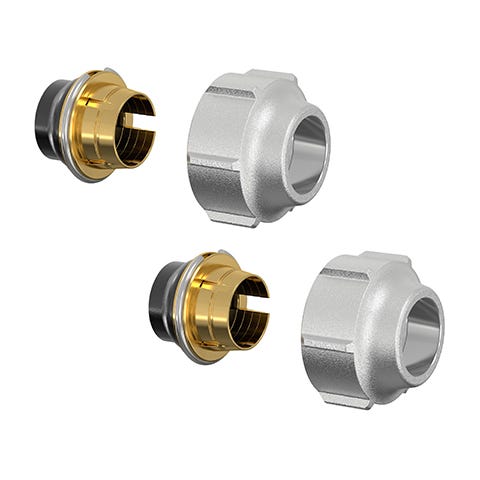 FL Klemmverschraubung-Set A11 aus vernickeltem Messing mit G3/4 Innengewinde und Rippenmutter SW 30