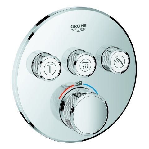 GROHE Thermostat Grohtherm SmartControl 29121, mit 3 Absperrventilen, Fertigmontageset für Rapido SmartBox, Wandrosette rund, chrom