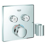 GROHE Thermostat Grohtherm SmartControl 29125, mit 2 Absperrventilen und integriertem Brausehalter, Fertigmontageset für Rapido SmartBox, Wandrosette eckig, chrom
