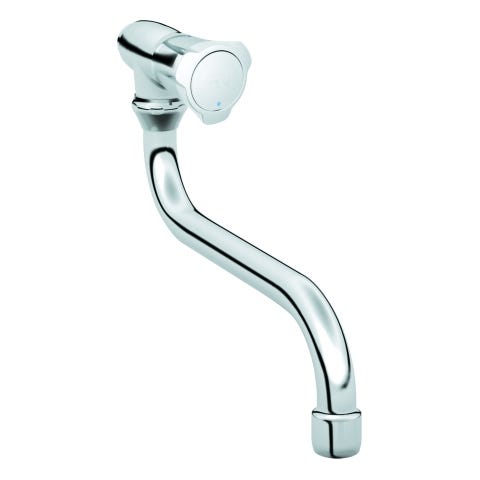 GROHE Auslaufventil Costa 30484_1, Wandmontage, schwenkbarer Rohrauslauf, Markierung blau, chrom