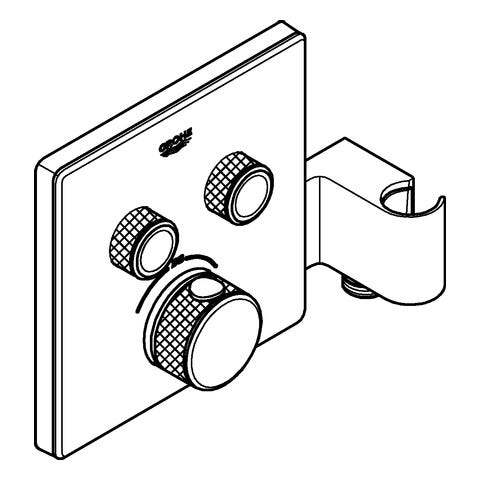 GROHE Thermostat Grohtherm SmartControl 29125, mit 2 Absperrventilen und integriertem Brausehalter, Fertigmontageset für Rapido SmartBox, Wandrosette eckig, chrom