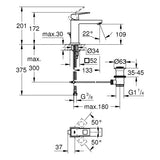 GROHE Einhand-Waschtischbatterie Eurocube 23445, M-Size, Einlochmontage, Zugstangen-Ablaufgarnitur 1 1/4'', chrom
