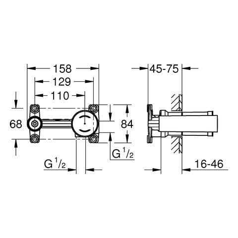 GROHE Einhand Unterputz-Universal-Einbaukörper 23571, DN 15, für 2-Loch-Waschtischbatterien, Wandeinbau, 35 mm Keramikkartusche, mit Temperaturbegrenzer
