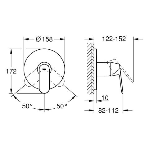 GROHE Einhand-Brausebatterie Eurosmart Cosmopolitan 24044, Fertigmontageset für Rapido SmartBox, chrom