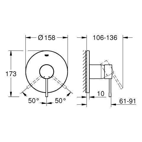 GROHE Einhand-Brausebatterie Essence 24168_1, Fertigmontageset für GROHE Rapido SmartBox, Professional Edition, chrom