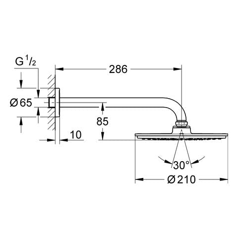 GROHE Kopfbrauseset Rainshower Cosmopolitan 210 26062, 1 Strahlart, Brausearm 286 mm, maximaler Durchfluss bei 3 bar: 8.5 l/min, chrom