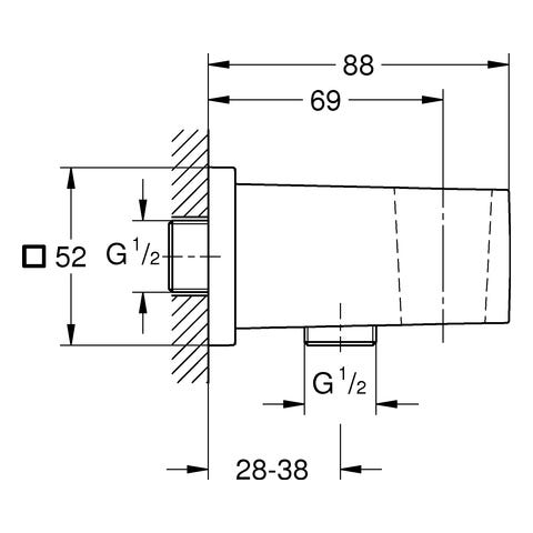 GROHE Wandanschlussbogen Euphoria Cube 26370, mit Wandbrausehalter, Außengewinde, eigensicher, chrom