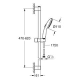 GROHE Brausestangenset Tempesta 110 27598_3, 600mm, Handbrause Tempesta 110, 2 Strahlarten: Rain/Jet, maximaler Durchfluss bei 3 bar: 13.5 l/min, Brauseschlauch Relexaflex 1.750mm, chrom