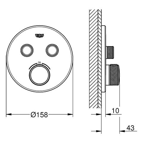 GROHE Thermostat Grohtherm SmartControl 29119, mit 2 Absperrventilen, Fertigmontageset für Rapido SmartBox, Wandrosette rund, chrom