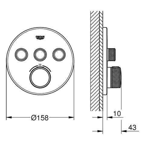GROHE Thermostat Grohtherm SmartControl 29121, mit 3 Absperrventilen, Fertigmontageset für Rapido SmartBox, Wandrosette rund, chrom