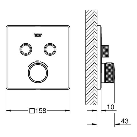 GROHE Thermostat Grohtherm SmartControl 29124, mit 2 Absperrventilen, Fertigmontageset für Rapido SmartBox, Wandrosette eckig, chrom