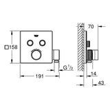 GROHE Thermostat Grohtherm SmartControl 29125, mit 2 Absperrventilen und integriertem Brausehalter, Fertigmontageset für Rapido SmartBox, Wandrosette eckig, chrom