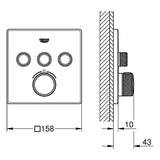GROHE Thermostat Grohtherm SmartControl 29126, mit 3 Absperrventilen und integriertem Brausehalter, Fertigmontageset für Rapido SmartBox, Wandrosette eckig, chrom