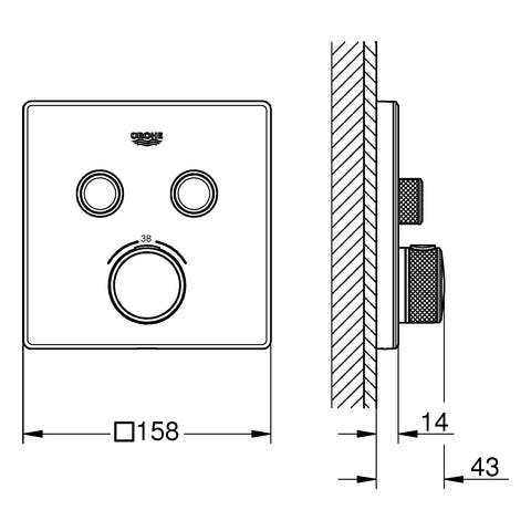 GROHE Thermostat Grohtherm SmartControl 29156, mit 2 Absperrventilen, Fertigmontageset für Rapido SmartBox, Wandrosette eckig, moon white