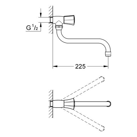 GROHE Auslaufventil Costa 30484_1, Wandmontage, schwenkbarer Rohrauslauf, Markierung blau, chrom
