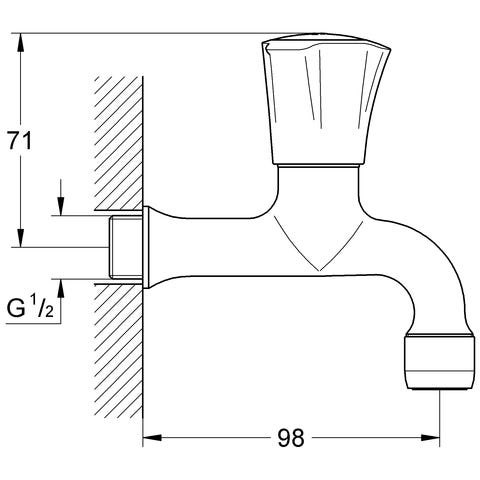 GROHE Auslaufventil Costa 30098_1, Wandmontage, Markierung blau, chrom