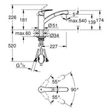 GROHE Einhand-Spültischbatterie Eurosmart 30305_1, flacher Auslauf, Einlochmontage, herausziehbare Dual Spülbrause, schwenkbarer Gussauslauf, Schwenkbereich 90°, chrom