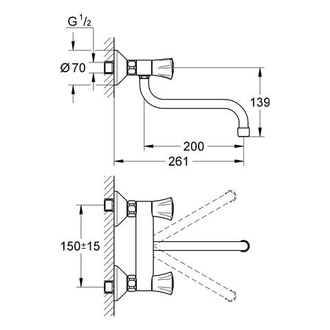 GROHE Spültisch-Wandbatterie Costa 31187_1, schwenkbarer Rohrauslauf, Ausladung 200 mm, chrom