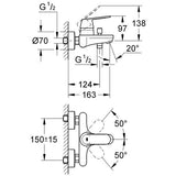 GROHE Einhand-Wannenbatterie Eurosmart Cosmopolitan 32831, Wandmontage, eigensicher, chrom