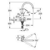 GROHE Einhand-Waschtischbatterie Eurosmart Cosmopolitan 32843_2, hoher Auslauf, Einlochmontage, getrennte innenliegende Wasserwege – kein Kontakt mit Blei oder Nickel, chrom