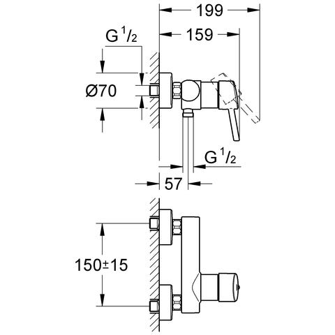 GROHE Einhand-Brausebatterie Concetto 32210_1, Wandmontage, eigensicher, chrom