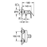 GROHE Einhand-Brausebatterie Eurosmart 33555_3, Wandmontage, Temperaturbegrenzer, S-Anschlüsse, eigensicher, chrom