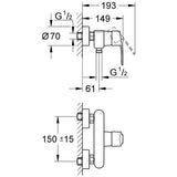 GROHE Einhand-Brausebatterie Eurostyle Cosmopolitan 33590_2, Wandmontage, eigensicher, chrom