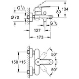 GROHE Einhand-Wannenbatterie Eurostyle Cosmopolitan 33591_2, Wandmontage, eigensicher, chrom
